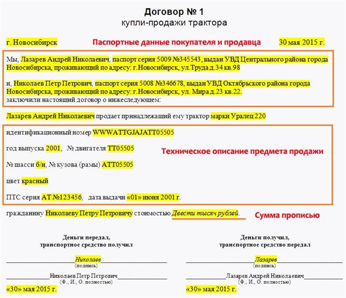 Образец договора купли продажи самоходной машины